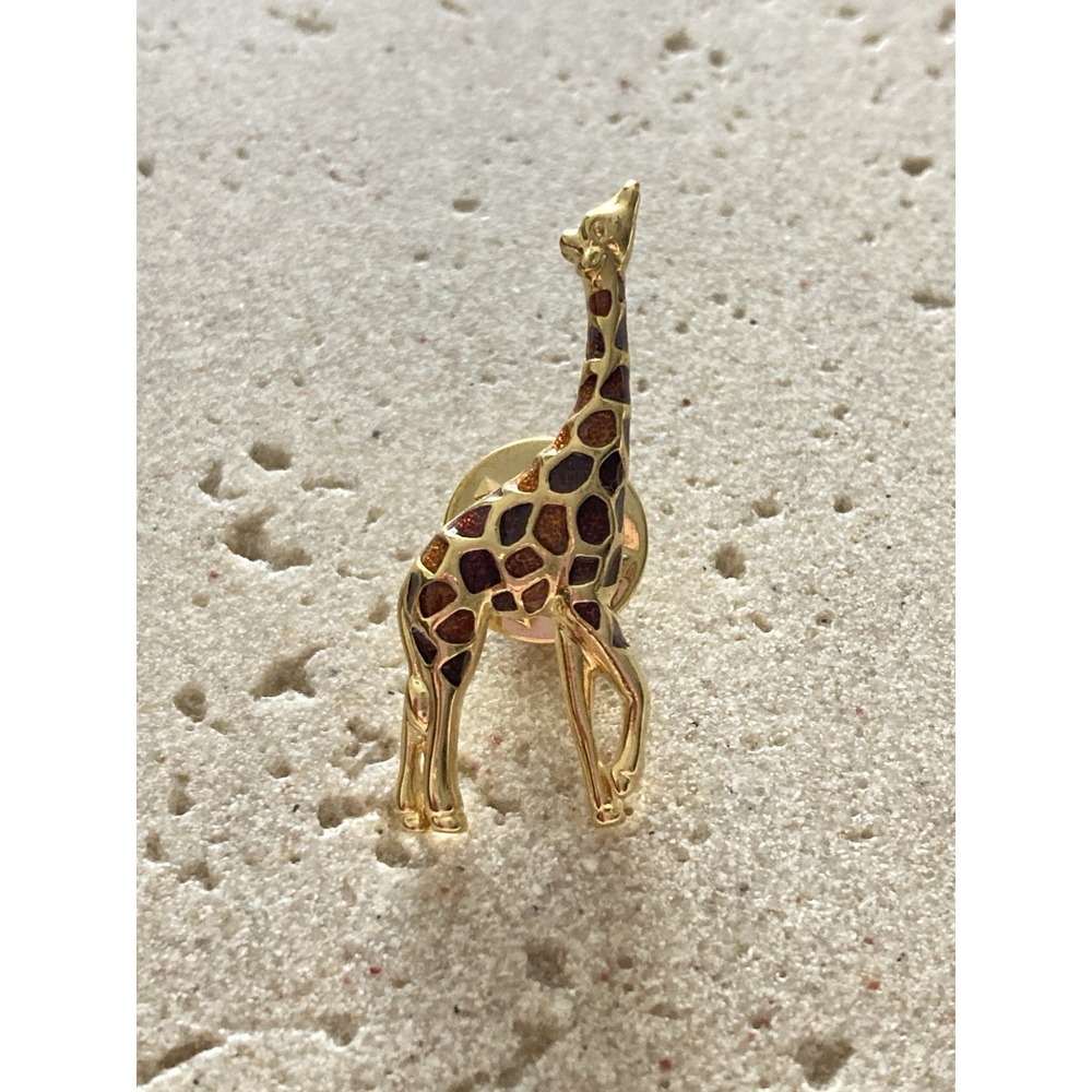 Gold Tone Giraffe Pin Brooch Brown Enamel Animal Lapel Safari Small